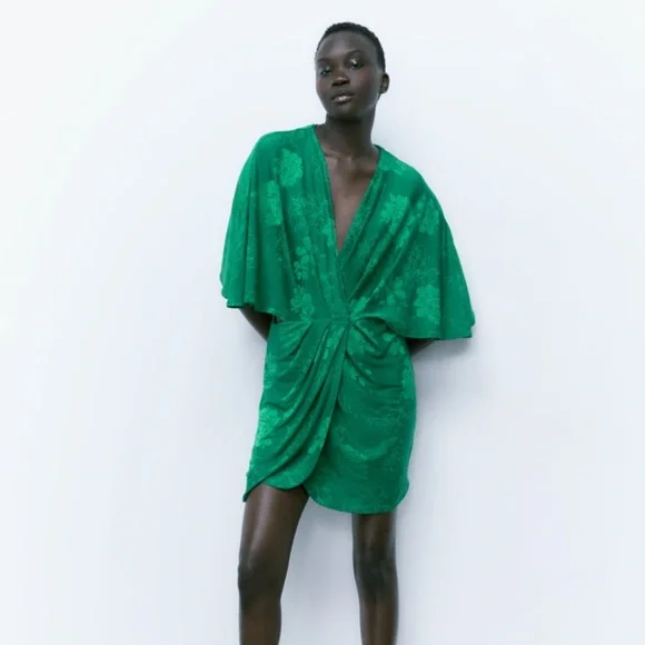V-NECK DRESS GREEN ZARA